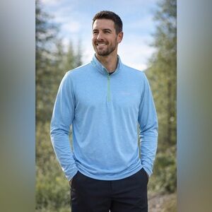 Orvis Shirt 1/4 Zip Long Sleeve Blue Insect Shield Repellent Mens Large Outdoors
